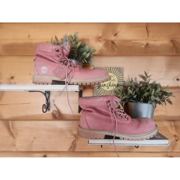 Timberland Boots 6 Pink Grey Used 22719M Good condition Flip Roll Down - Picture 1 of 11